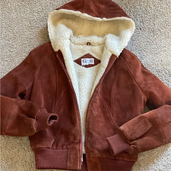 Vintage G-III New York leather bomber jacket with hood. - Picture 1 of 12